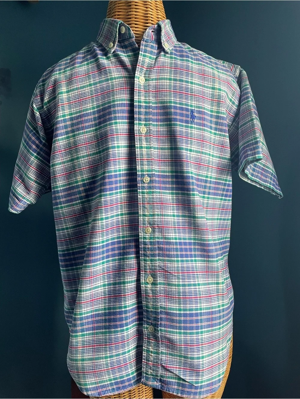 Ralph Lauren Boys Large 16/18 Short Sleeve Button Down Shirt Multi Colored Plaid